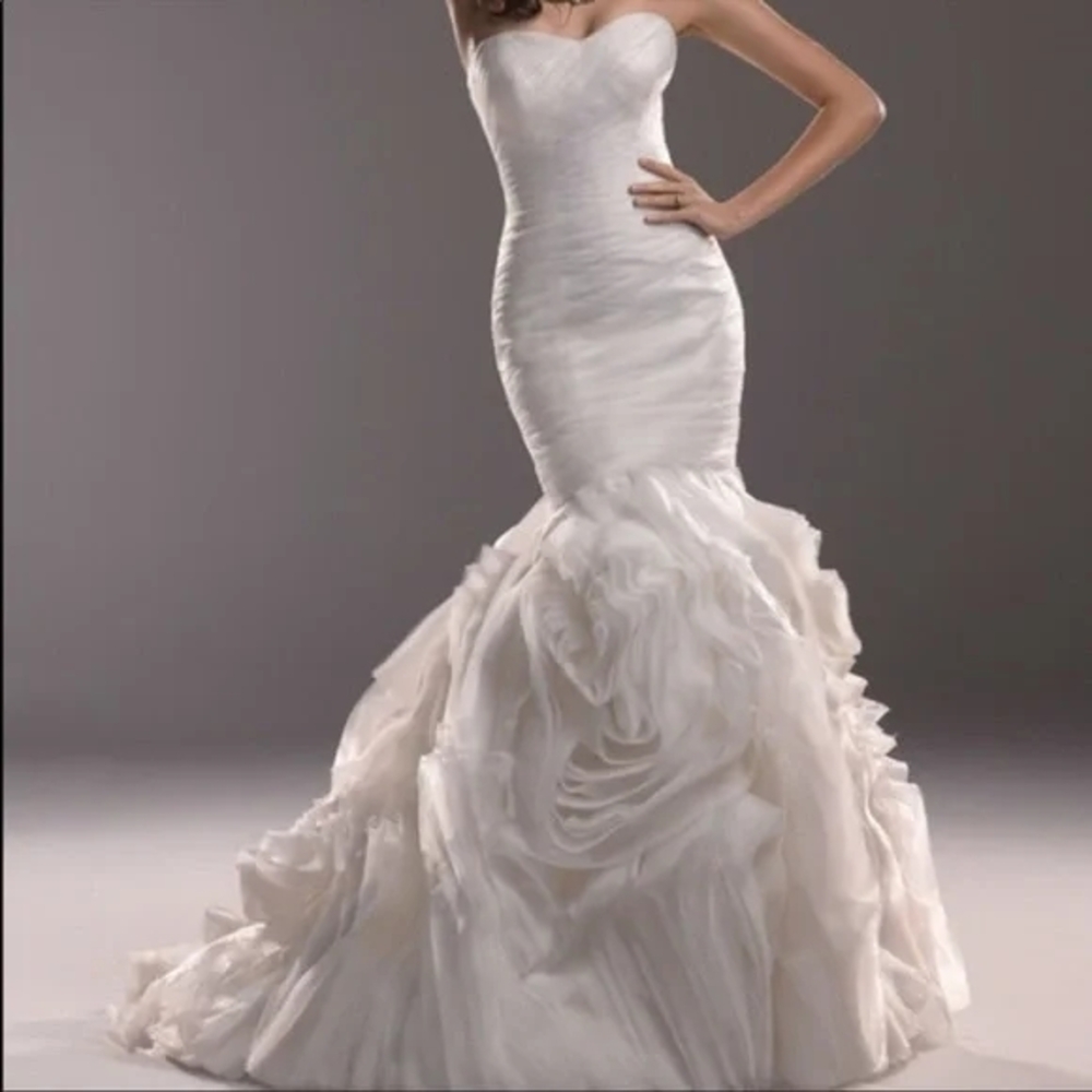 Maggie Sottero Primrose Ivory Strapless Wedding Gown Size 10 Bustle